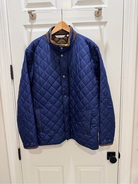 Peter Millar XL Men's Quilted Navy jacket/coat with brown suede Trim